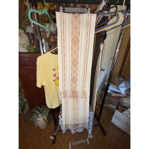 Handwoven Southwestern Geometric Cotton Table Runner Terracotta Cream Fringe